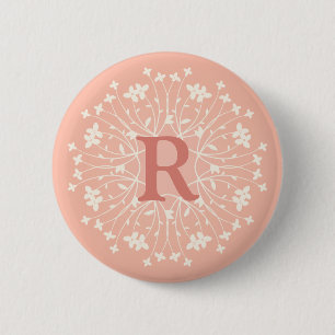 Personalized Pink Floral Initial Button