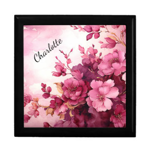 Personalized Pink Floral Keepsake Box