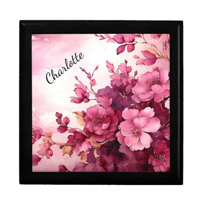 Personalized Pink Floral Keepsake Box (Front)