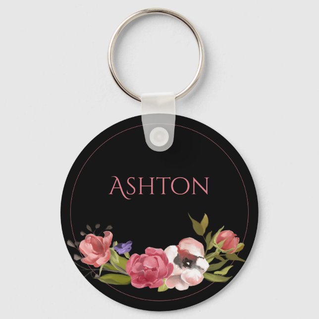 Personalized Pink Floral  Keychain (Front)