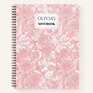 Personalized Pink Floral Lace Spiral Notebook