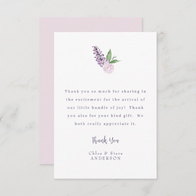 Personalized Pink Floral Message Thank You Card (Front/Back)
