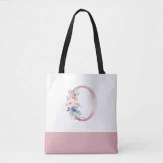 Personalized Pink Floral Monogram Letter O Tote Bag