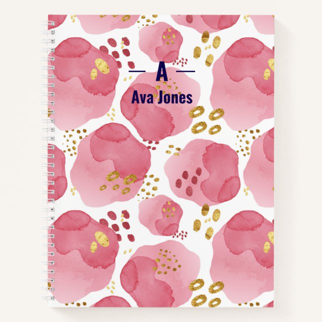 Personalized Pink Floral Notebook – Custom Name (Front)