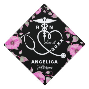 Personalized Pink Floral Nursing School RN Graduation Cap Topper