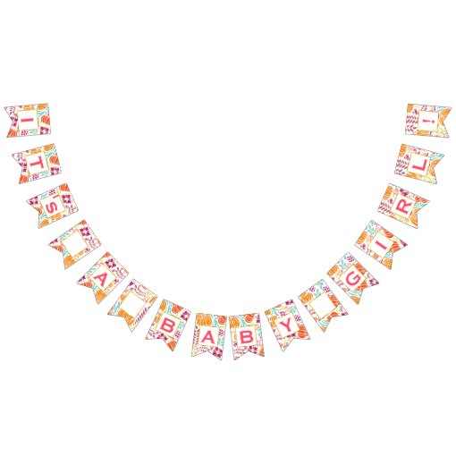 Personalized Pink Floral Patten Baby Girl Bunting Flags Zazzle