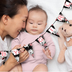 Personalized Pink Floral Patten Baby Girl Bunting Flags