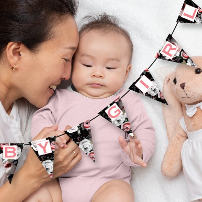 Personalized Pink Floral Patten Baby Girl Bunting Flags (Creator Uploaded)