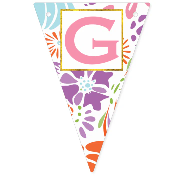 Personalized Pink Floral Patten Baby Girl Bunting Flags Zazzle