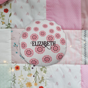 Personalized Pink Floral Pattern Round Pillow