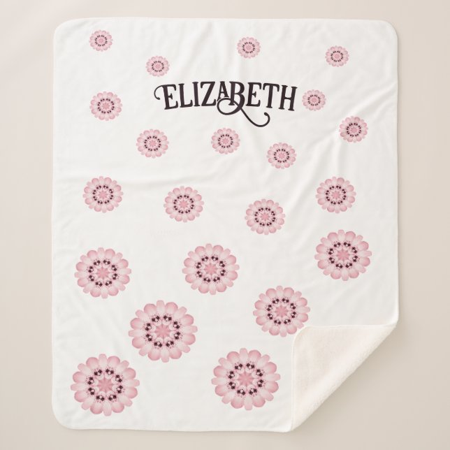 Personalized Pink Floral Pattern Sherpa Blanket (Front)