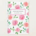 Personalized Pink Floral Planner<br><div class="desc">This pretty floral Planner is decorated with watercolor pink roses and green leaves.
Easily customizable.
Use the Design Tool option to change the text size,  style,  and color.
Because we create our artwork you won't find this exact image from other designers.
Original Watercolor © Michele Davies.</div>