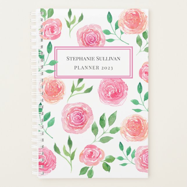 Personalized Pink Floral Planner (Front)