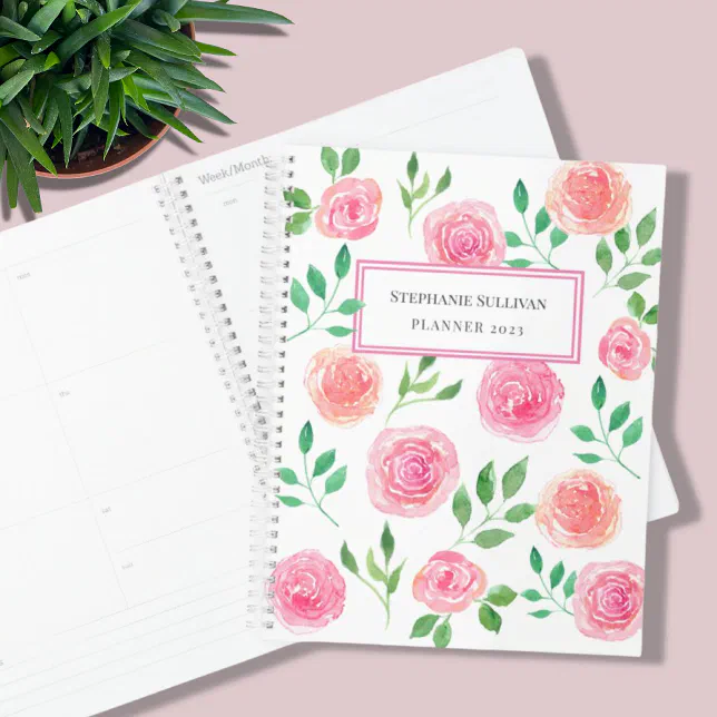 Personalized Pink Floral Planner | Zazzle