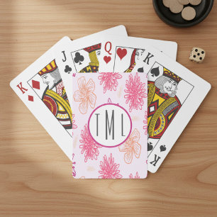 Personalized Pink Floral Poker Cards