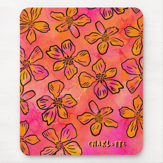 Personalized Pink Floral Pop Art Mouse Pad (Front)