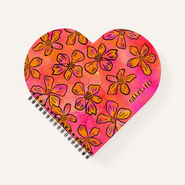 Personalized Pink Floral Pop Art Notebook (Front)