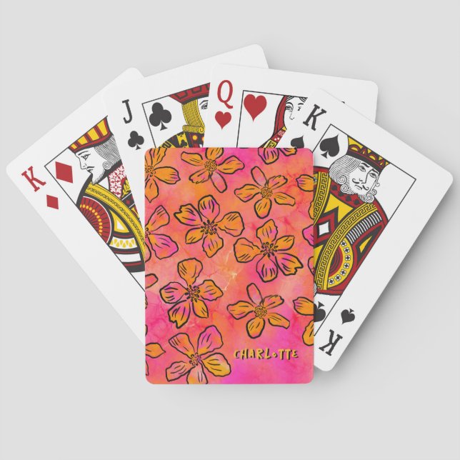 Personalized Pink Floral Pop Art Poker Cards (Back)