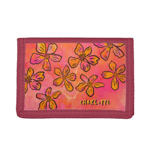 Personalized Pink Floral Pop Art Trifold Wallet