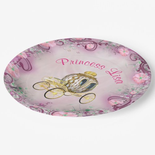 Personalized Pink Floral Princess Enchanted Paper Plates