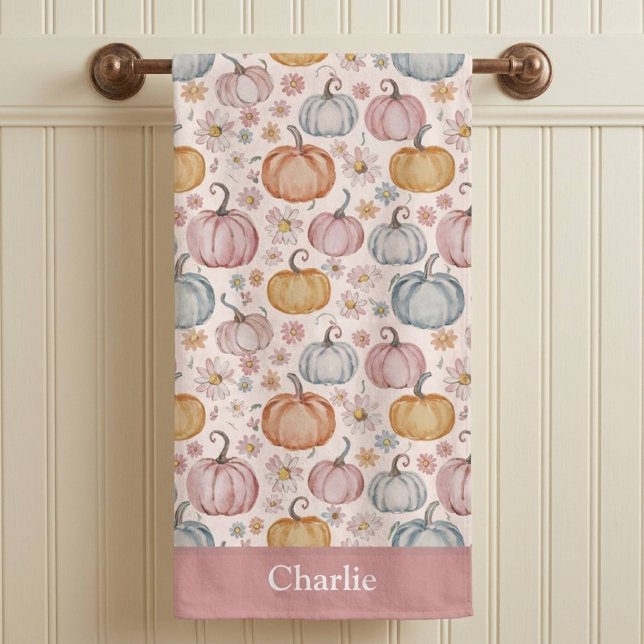 Personalized Pink Floral Pumpkin Bath Towel (Creator Uploaded)