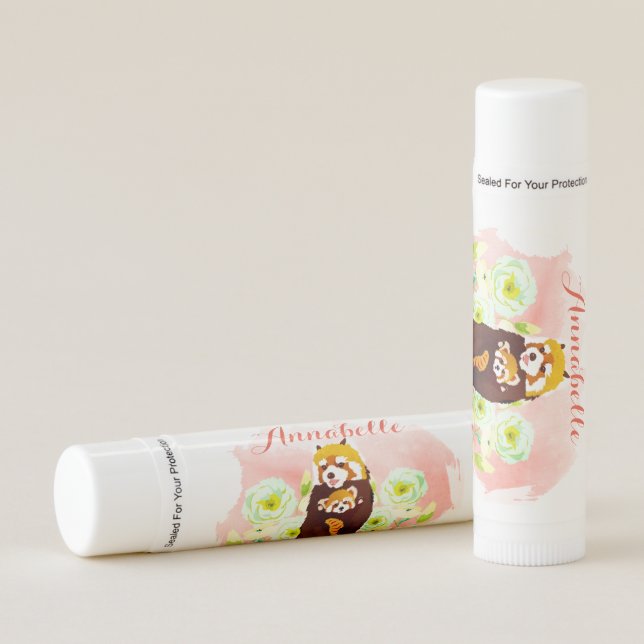 Personalized Pink Floral Red Panda Lip Balm (Front)