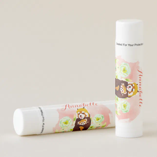 Personalized Pink Floral Red Panda Lip Balm | Zazzle