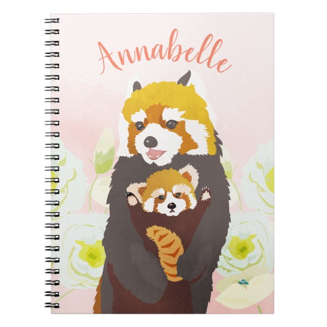 Personalized Pink Floral Red Panda Notebook (Front)