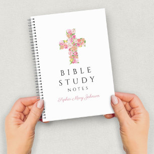 Personalized Pink Floral Religious Cross Notebook