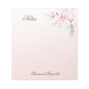 Personalized PINK FLORAL ROSES Notepad