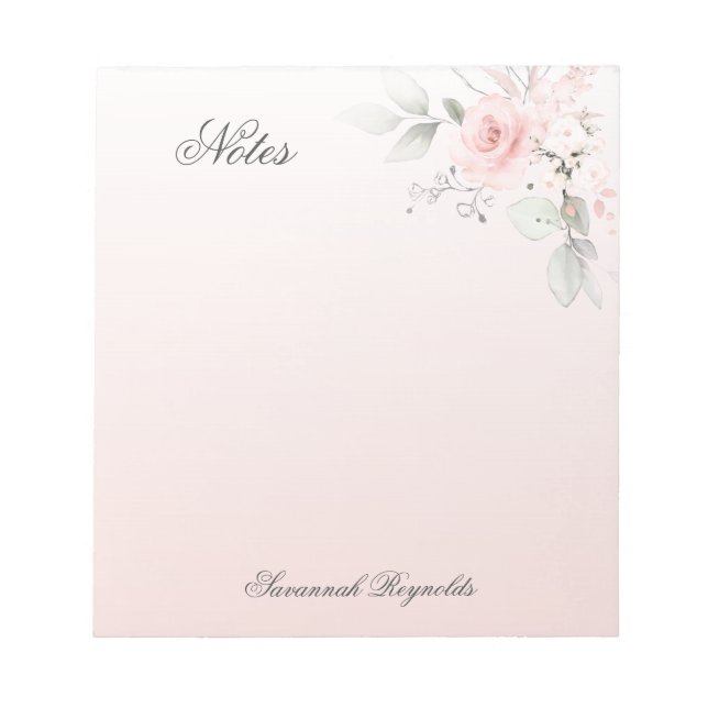 Personalized PINK FLORAL ROSES  Notepad (Front)