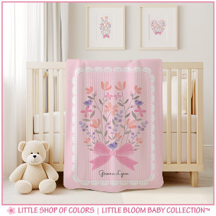Personalized Pink Floral Scalloped Edge Girl Baby Blanket