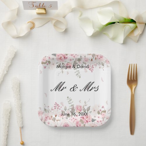 Personalized Pink Floral Spray Paper Plates