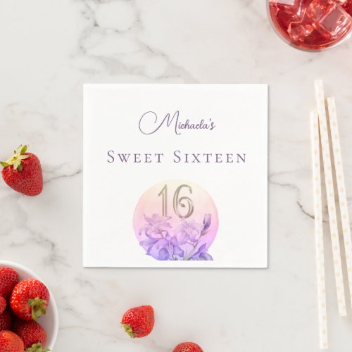 Personalized Pink Floral  Sweet Sixteen Party Napkins