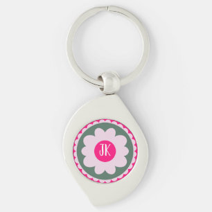 Personalized Pink Floral Swirl Keychain