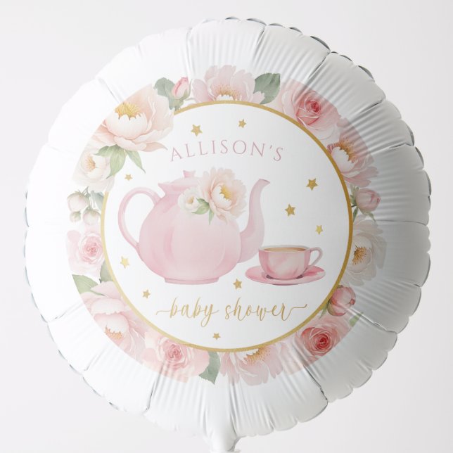 Personalized Pink Floral Tea Party Baby Shower  Balloon (Front)
