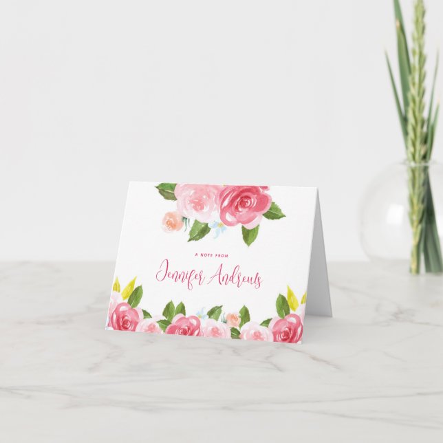 Personalized Pink Floral Thank You Note Cards (Front)