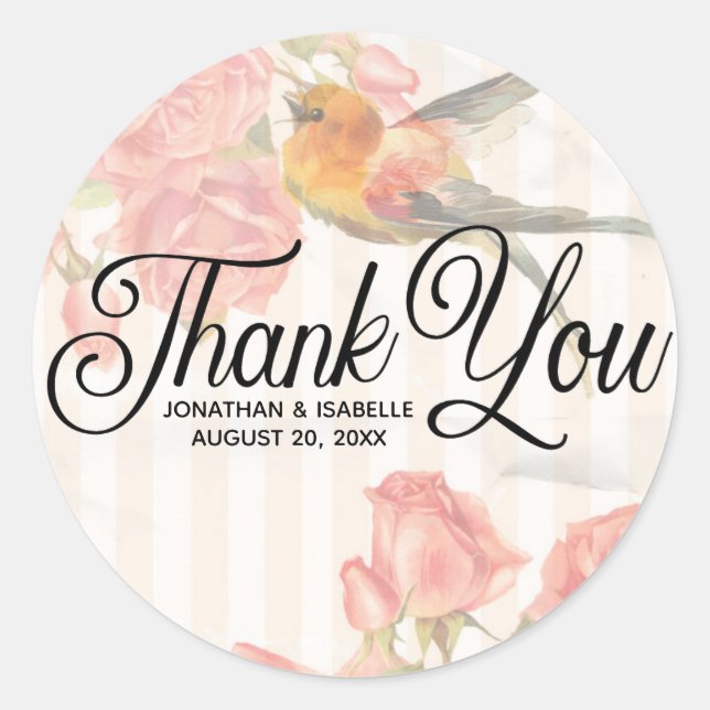 Personalized Pink Floral Thank You Sticker (Front)