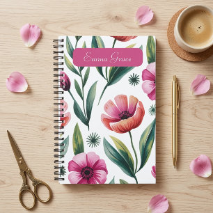 Personalized Pink Floral Watercolor Spiral Planner