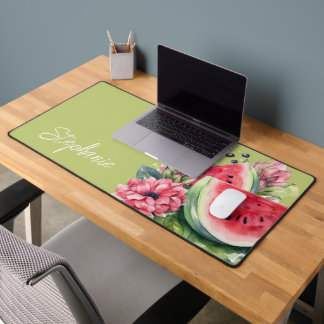 Personalized Pink Floral Watermelon Desk Mat