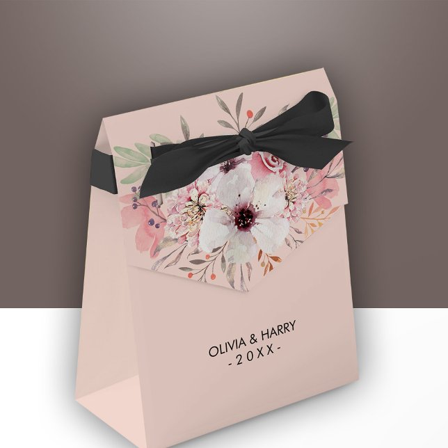 Personalized Pink Floral Wedding Favor Box (Creator Uploaded)