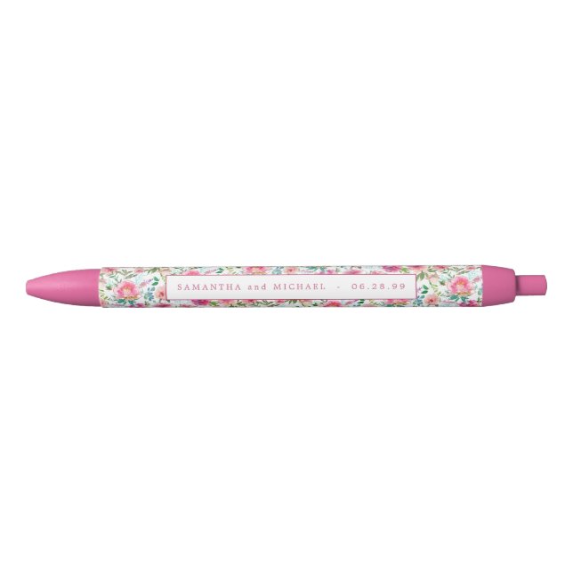 Personalized Pink Floral Wedding Favor Pen (Front)