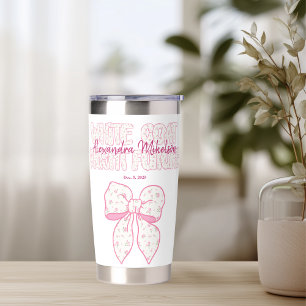 Personalized Pink Floral White Coat Celebration Insulated Tumbler