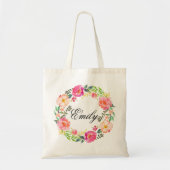 Personalized Pink Floral Wreath Braidsmaid,Welcome Tote Bag (Front)