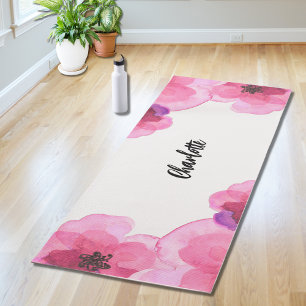 Personalized Pink Floral Yoga Mat