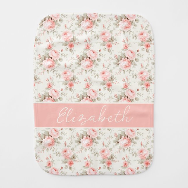 Personalized Pink Florals Girl Baby Burp Cloth (Front)