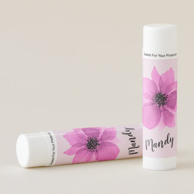 Personalized Pink Flower Lip Balm (Front)