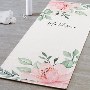 Personalized Pink Flower Yoga Mat