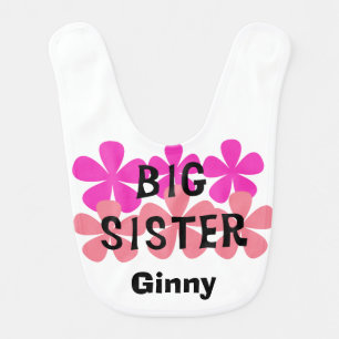 Personalized Pink Flowers Big Sister Bib