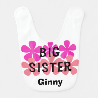 Personalized Pink Flowers Big Sister Bib